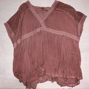 POL dusty blush lace accent top